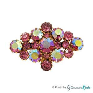 Vintage Austria AB Aurora Borealis Prong Set Rhinestones Gold Tone Brooch